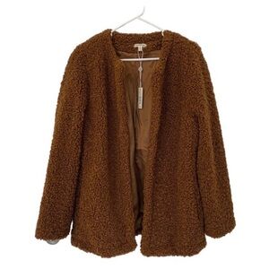 Max Studio Women’s Open Front Teddy Jacket in Sienna Brown Size Medium NWT